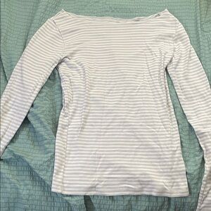 Brandy Melville White and Gray Striped Long Sleeve Tee